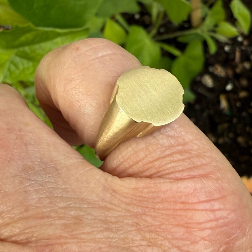 Stunning Sheild Signet Ring, 10k gold sz 4